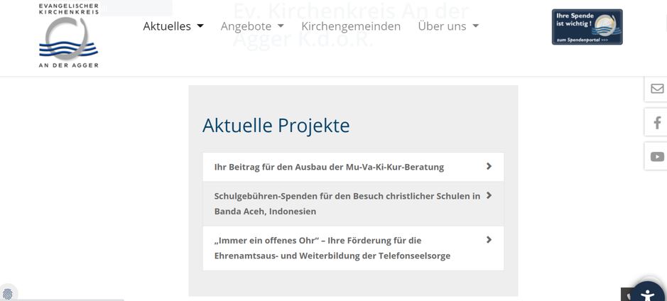 Das Foto zeigt eine Bildschirmansicht mit dem Spendenportal des Kirchenkreises An der Agger   